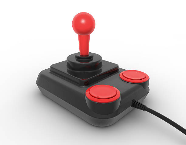 istock Old school black and red joystick with two large buttons 147682855