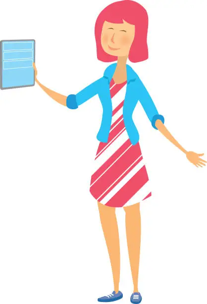 Vector illustration of Female entrepeneur holding a tablet