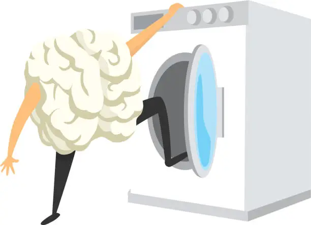 Vector illustration of Brain about to enter a washing machine