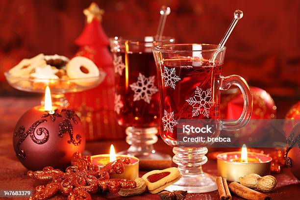 Closeup Of Two Hot Drinks Surrounded By Christmas Decor Stock Photo - Download Image Now