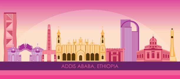 Sunset Skyline panorama of city of Addis Ababa, Ethiopia Sunset Skyline panorama of city of Addis Ababa, Ethiopia - vector illustration ethiopia city stock illustrations