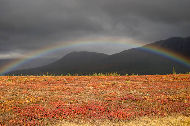 живописный rainbow - moody sky dark saturated color extreme terrain стоковые фото и изображения