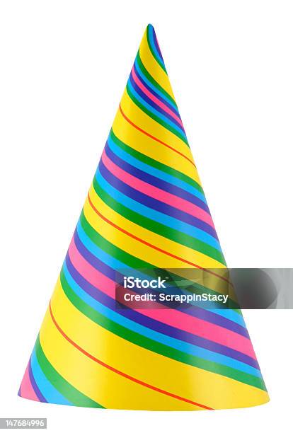 Colorful Striped Birthday Hat On A White Background Stock Photo - Download Image Now