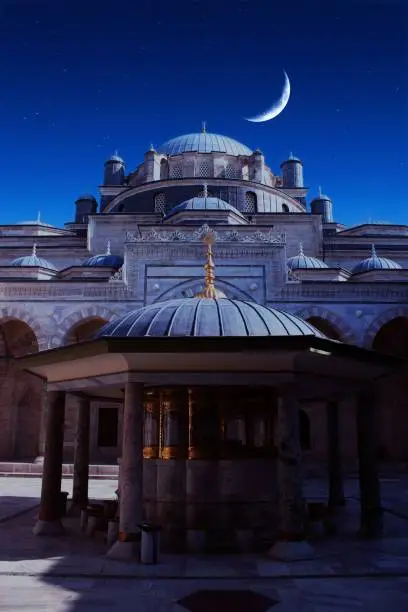 mosque and moon. istanbul süleymaniye mosque