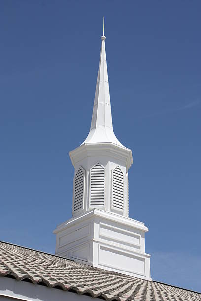 istock Portrait style shot of a white steeple 147685965