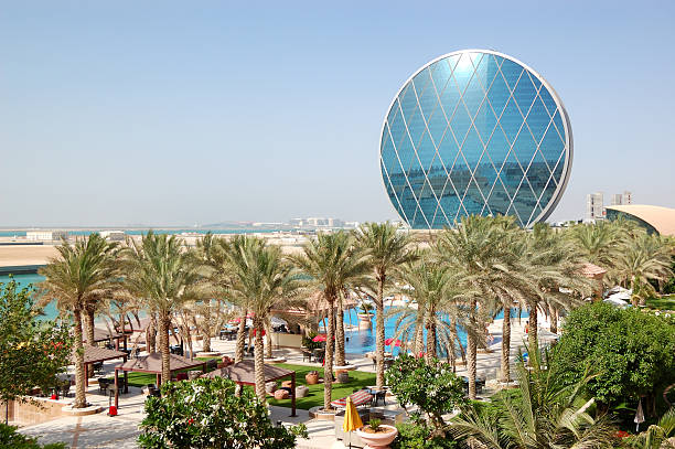 The luxury hotel and circular building, Abu Dhabi, UAE stock photo
