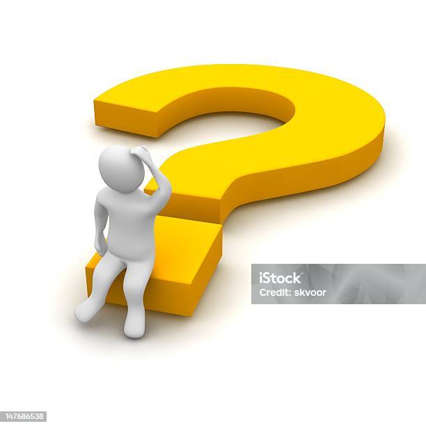 Thinking Man And Question Mark Stock Photo - Download Image Now - Adult, Adults Only, Cartoon