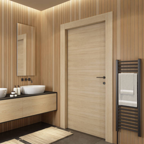 Modern minimalist Scandinavian bathroom stock photo