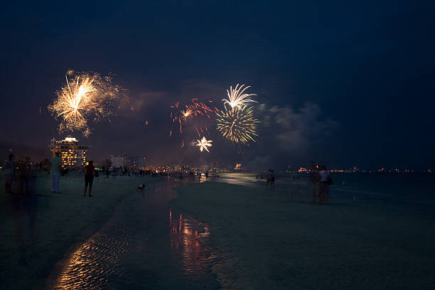 Fireworks on beach stock photo