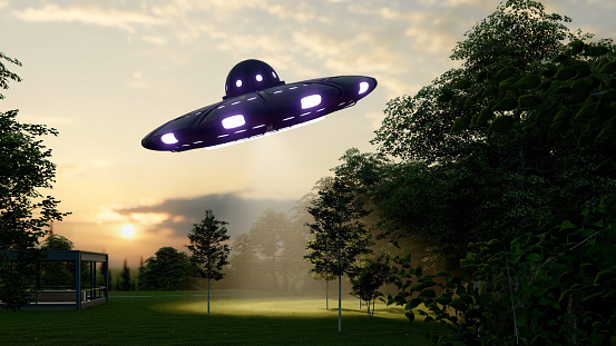 Unidentified flying object - UFO. Science Fiction image concept of ufology and life out of planet Earth.