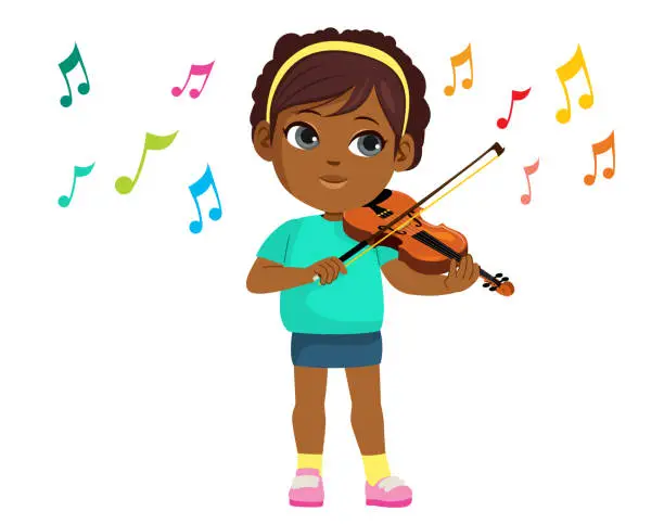 Vector illustration of Cute Musician Girl Playing Violin Musical Instrument
