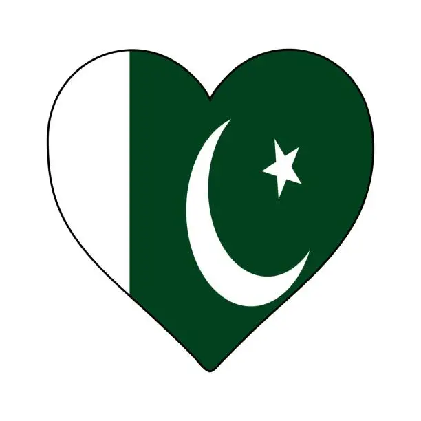 Vector illustration of Pakistan Heart Shape Flag. Love Pakistan. Visit Pakistan. South Asia. Asia. Vector Illustration Graphic Design.