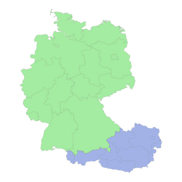 High quality political map of Germany and Austria with borders of the regions or provinces High quality political map of Germany and Austria with borders of the regions or provinces. Vector illustration germany map regions stock illustrations