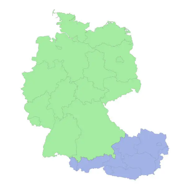 Vector illustration of High quality political map of Germany and Austria with borders of the regions or provinces