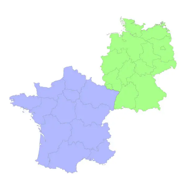 Vector illustration of High quality political map of Germany and France with borders of the regions or provinces