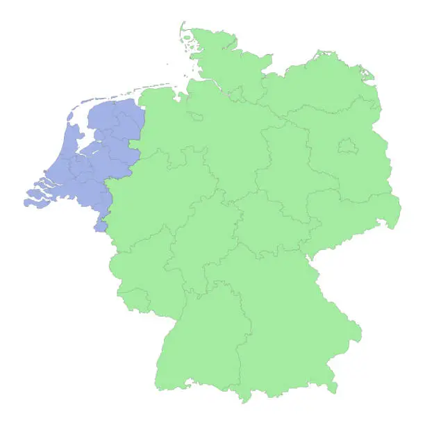 Vector illustration of High quality political map of Germany and Netherlands with borders of the regions or provinces.