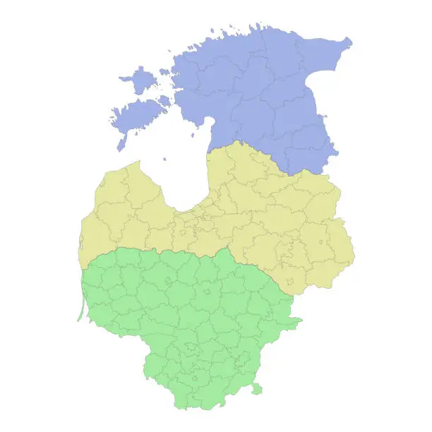 Vector illustration of High quality political map of Lithuania,Latvia and Estonia with borders of the regions or provinces