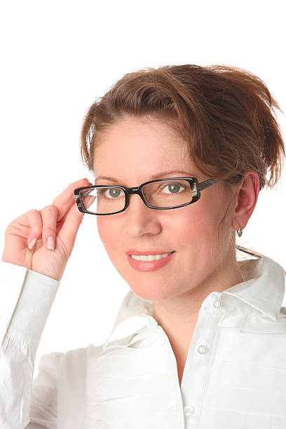 istock woman wearing glasses on a white background 147691053