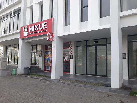 Mixue company franchise brand famous name. shop café restaurant that sells a variety of drinks and ice cream