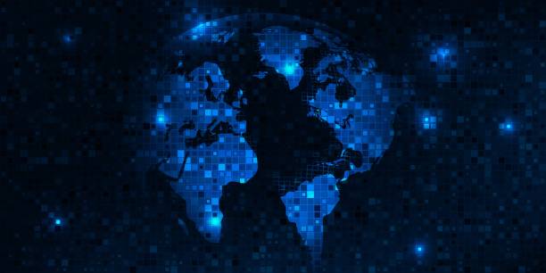 векторная иллюстрация футуристической концепции дизайна карты мира глобуса для стратегии цифрового маркетинга и инновационных технологи - humanities stock illustrations