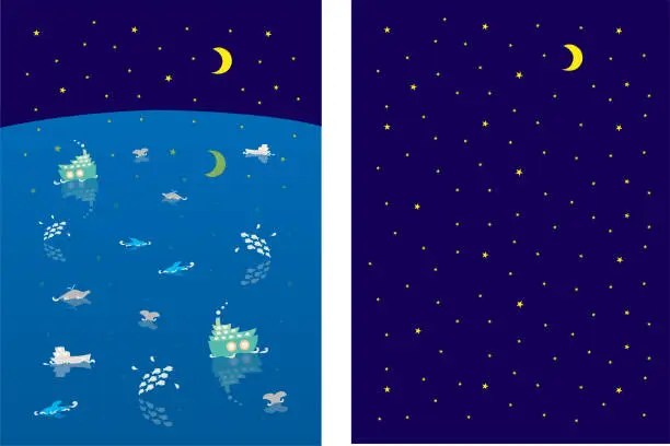 Vector illustration of [Vector] Starry Night Sea Theme Background