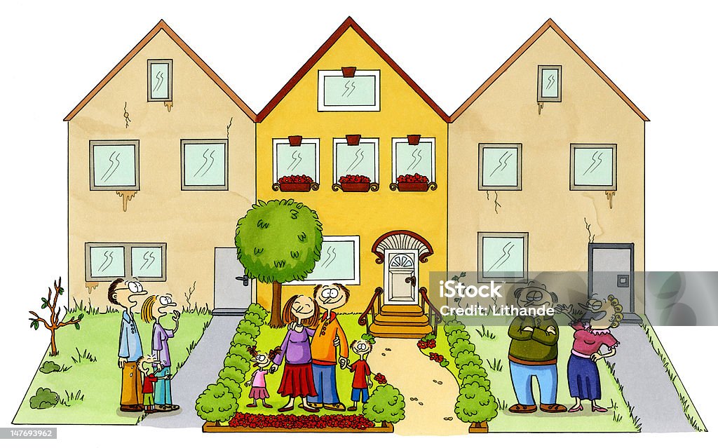 Cartoon Drawing Of A Family And Their Beautiful Home Stock Illustration -  Download Image Now - iStock