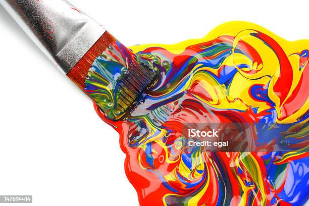 Paintbrush And Mixed Acrylic Paint Stock Photo - Download Image Now - Paintbrush, Abstract, Acrylic Painting