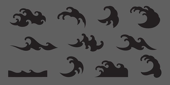 oriental japanese waves pattern silhouette shape vector illustration for decoration