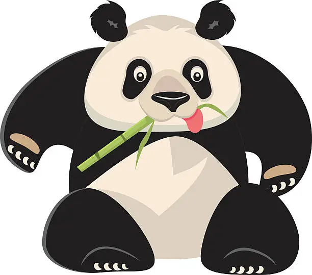 Vector illustration of Panda Bear Eating Bamboo