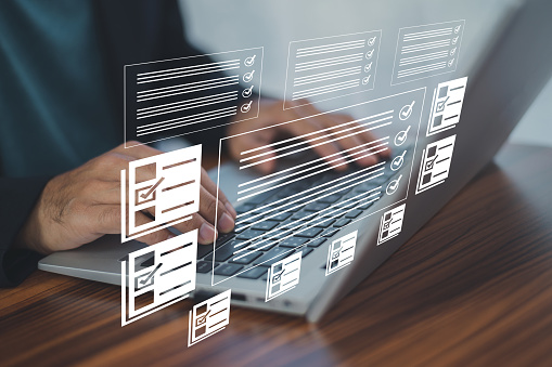 Documents Management Information System Concept Businessman Using ...