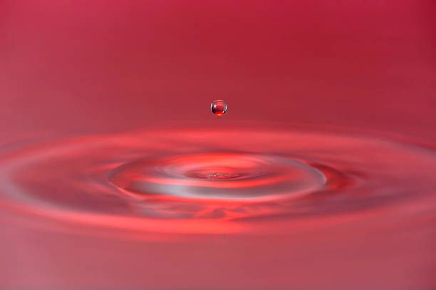 water droplet on red background stock photo