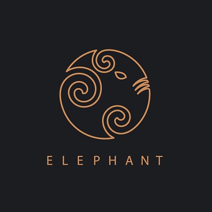 elephant circle  line logo icon vector concept design template web