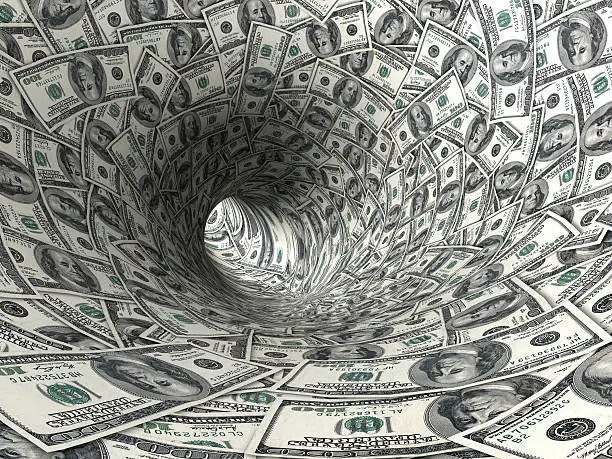 Dollars swirl 3d abstract illustration.