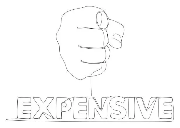 Vector illustration of One continuous line of hand with Expensive word. Thin Line Illustration vector concept. Contour Drawing Creative ideas.