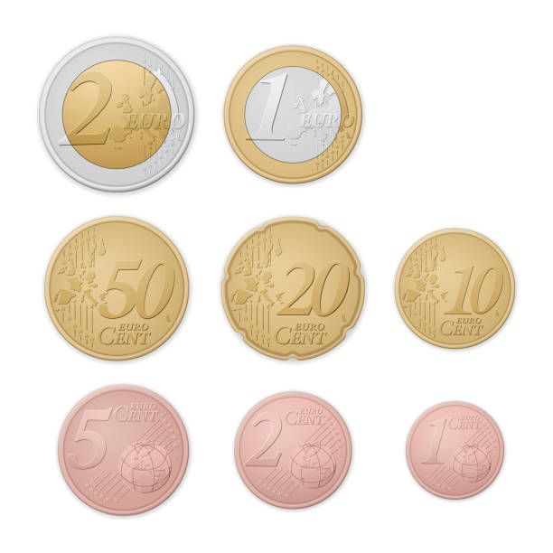 ilustraciones, imágenes clip art, dibujos animados e iconos de stock de monedas de euro - one euro coin