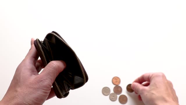 Take coins out of small leather wallet