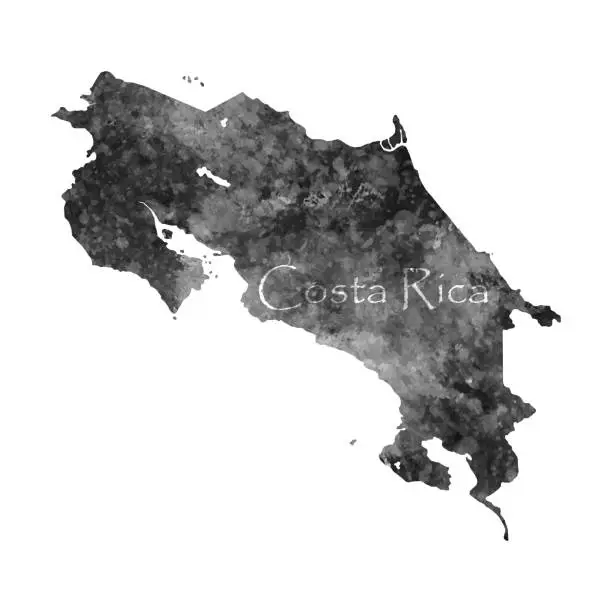 Vector illustration of Ancient map of Costa Rica. Old blank parchment treasure map with ancient letter