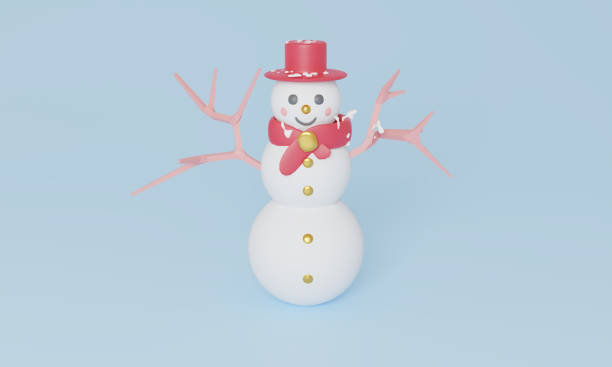 istock Christmas pastel Scene With Snowman Cute characters. 3d Rendering illustration. snow winter season in holiday festival 1476972506