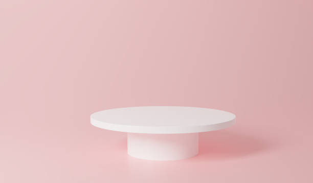 istock white realistic 3d cylinder pedestal podium with pastel pink background semi circle backdrop. Abstract 3d rendering geometric platform. Product display presentation. Minimal scene. show product 1476973689