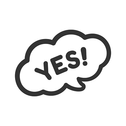 Yes speech bubble icon. Cute black text lettering vector illustration.