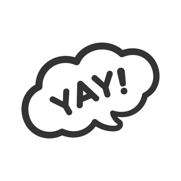 illustrations, cliparts, dessins animés et icônes de yay happy expression speech bubble icon. illustration vectorielle de lettrage de texte noir mignonne. - jubilee