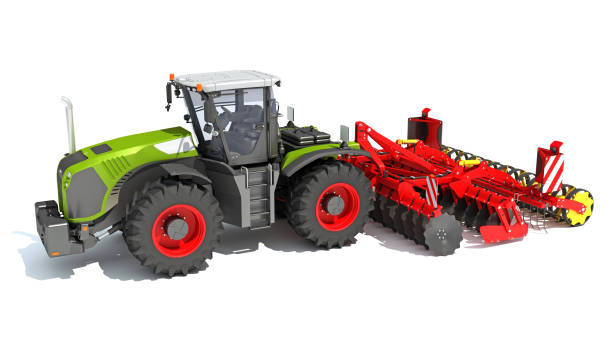 istock Farm Tractor with Seed Drill 3D rendering on white background 1476974460