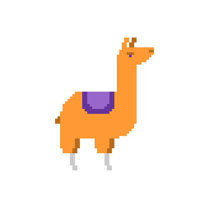 llama alpaca pixel art isolated. 8 bit Vector illustration
