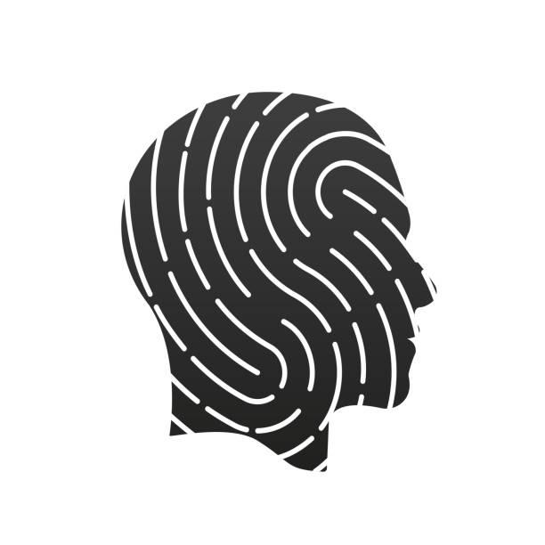 istock Fingerprint scan logo, privacy, cyber security, person head, identity information and network protection. Fingerprint in shape of man profile. Vector illustration 1476979096