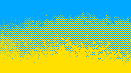 Blue and yellow Ukraine halftone grunge pattern grid vector gradient illustration background