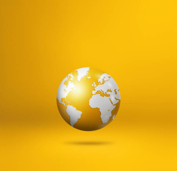 istock World globe, earth map, isolated on yellow. Square background 1476985568