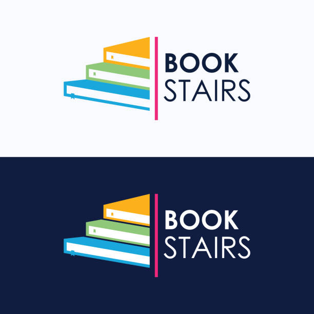 Stack of Books or Book Stairs Logo Template. Book Stairs Illustration Design. Stack of Books or Book Stairs Logo. book pages abstract stock illustrations