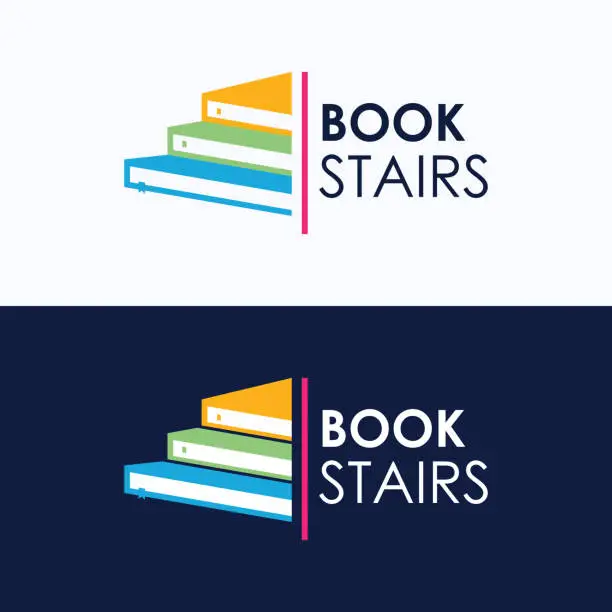 Vector illustration of Stack of Books or Book Stairs Logo Template.