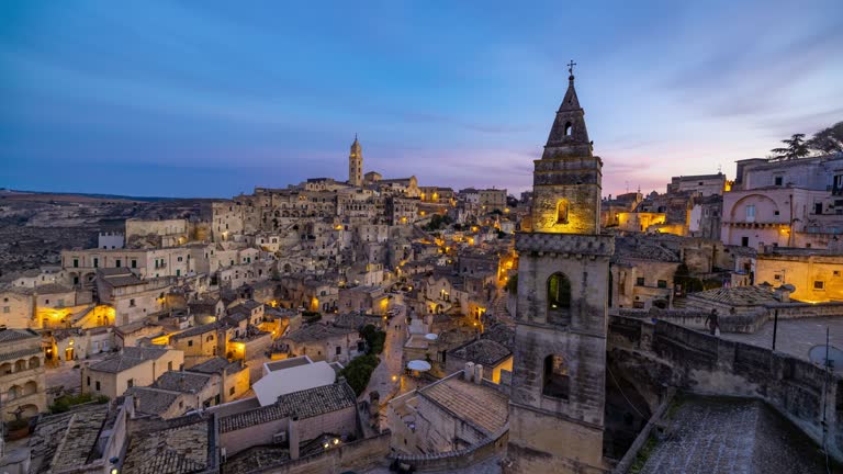 TIME LAPSE shot of famous Sassi di Matera district at beautiful sunset