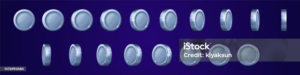 Animation Example Coin Turn Silver Coins Turn Around Set For Game Animation Stock Illustration ...